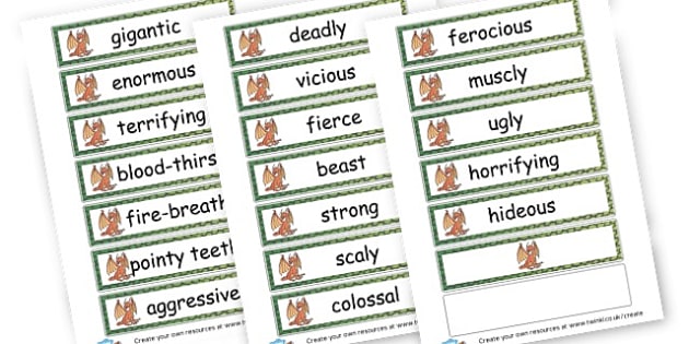 Dragon adjectives - Dragons Primary Resources - Fantasy, Dragon