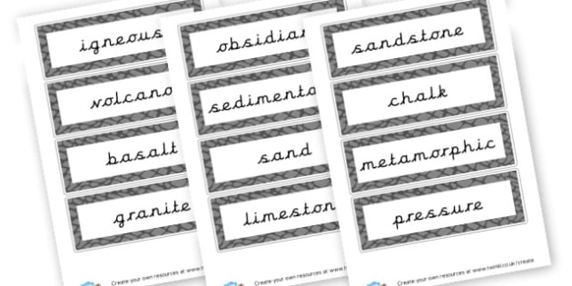 Rocks Vocabulary Cards (teacher made)