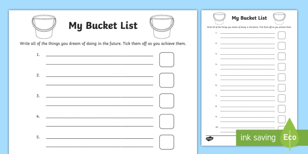 My Bucket List Worksheet English Resources Teacher Made