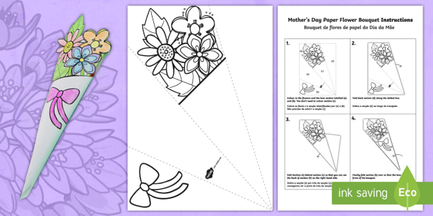 Mothers Day Paper Flower Bouquet Colouring Activity