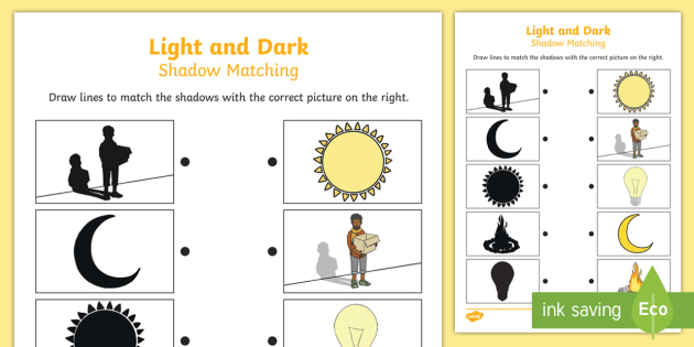 Light and Dark Shadow Matching Worksheet - light, dark, match