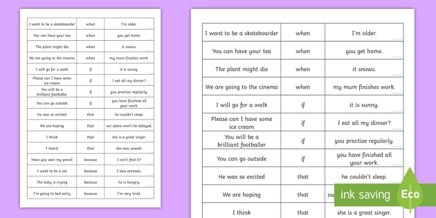 Sentence Match Conjunction Game- When If And Unless