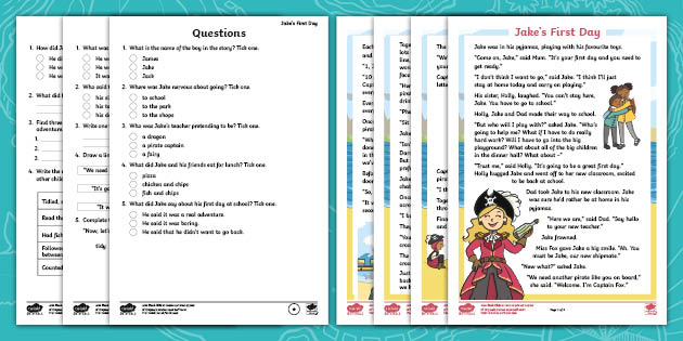 ks1 jake s first day differentiated reading comprehension activity