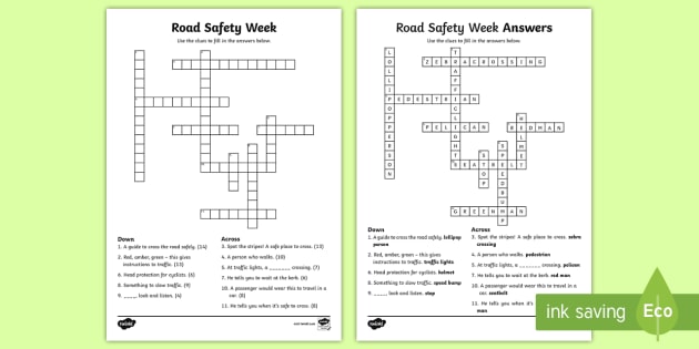 KS2 Road Safety Week Crossword green cross code staying safe