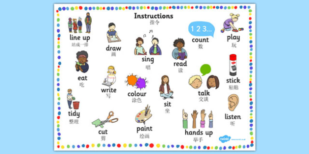 New Eal Starter Instructions Word Mat Chinese Mandarin Translation