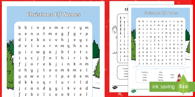 Christmas Elf Names Word Search (teacher made)