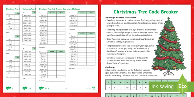 year 6 christmas tree code breaker differentiated worksheets
