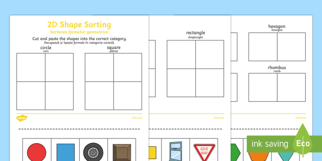 2d Shape Sorting Worksheet Worksheet Romanian English 2d Shape Sorting