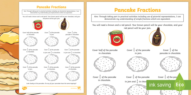 Pancake-Themed Equivalent Fractions Worksheet / Activity 