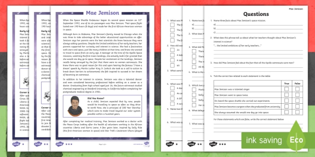 KS2 Mae Jemison Differentiated Reading Comprehension Activity