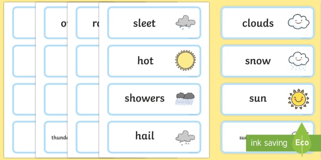 Weather Word Cards - seasons, weather, flashcards, visual aids