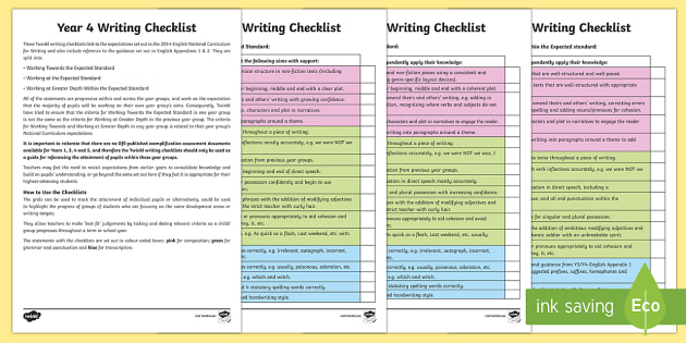 creative writing checklist year 4