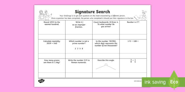 year 5 signature search maths worksheet teacher made