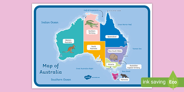 husdyr Præferencebehandling skranke Map of Australia With Names