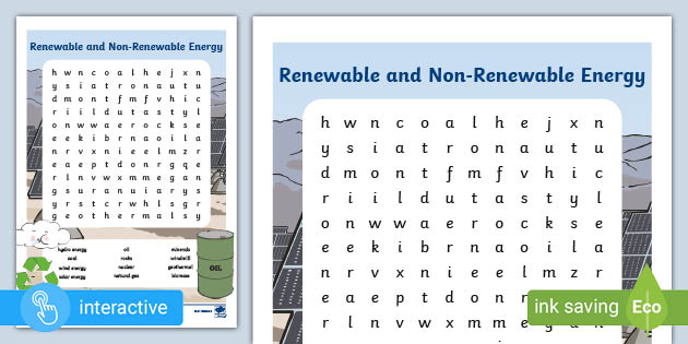 Renewable And Non Renewable Energy Word Search Renewable And Non Renewable Energy Word Search