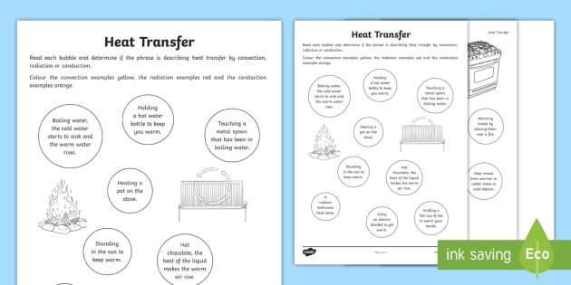 Heat Transfer Worksheet Conduction Convection And Radiation