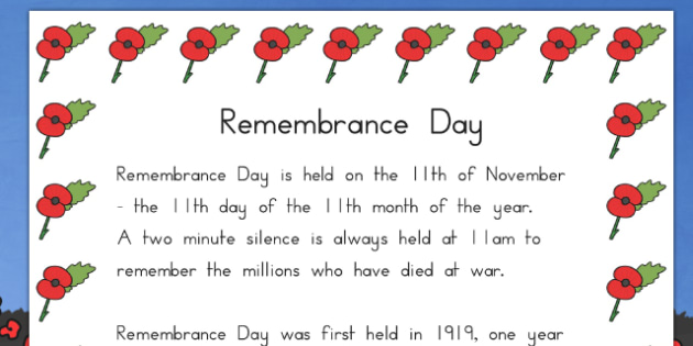 Remembrance Day Information Sheet (Australia)   Remember, Sheets