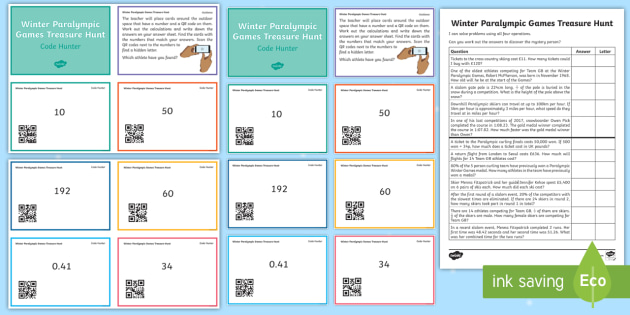 UKS2 Winter Paralympic Games Maths QR Code Treasure Hunt Activity