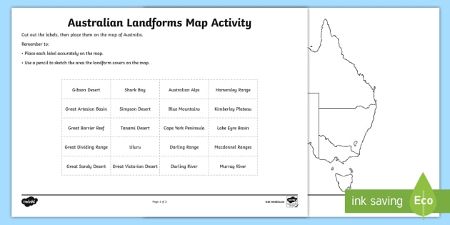 australian landforms map activity teacher made