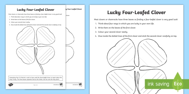 Lucky four leafed clover Writing Worksheet / Worksheet - World Around