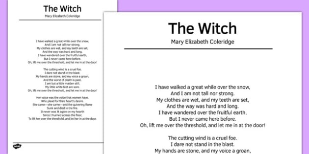 The Witch by Mary Elizabeth Coleridge Poem - poem, poetry, the