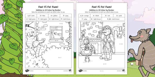 Fee Fi Fo Fum Addition To 10 Colour By Number