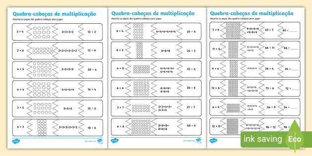 Quebra-cabeça da multiplicação para imprimir: Tabuada do 2