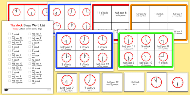 Half Past And Oclock Times Bingo Romanian Translation