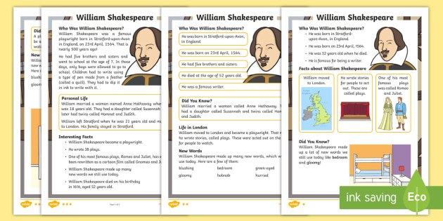 KS1 William Shakespeare Differentiated Fact File