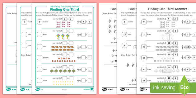 introducing fractions of amounts finding one third differentiated introducing fractions of amounts finding one third differentiated worksheet worksheet maths year