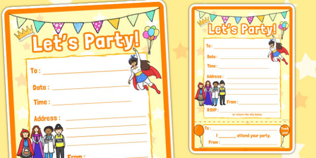 Birthday Party Invitation Cards (teacher made) - Twinkl