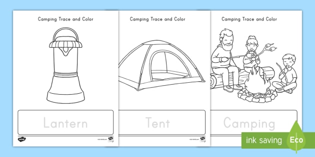 camping trace and color worksheets early childhood camp