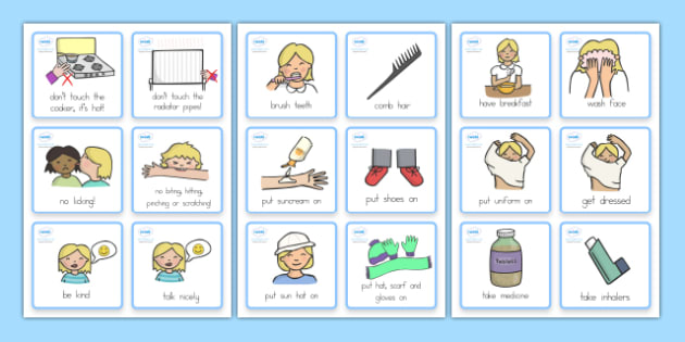 Special Needs Communication Cards Daily Routine Girl - cards