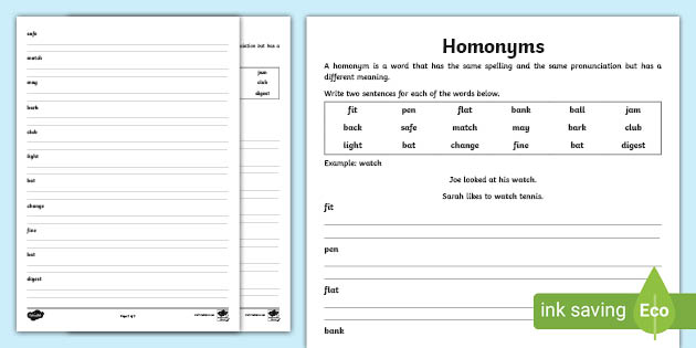 Homonyms Activity Sheets (teacher made) - Twinkl