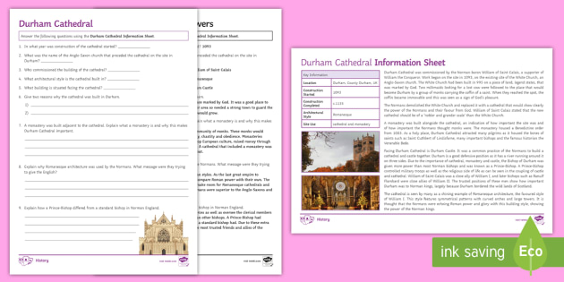 Durham Cathedral Aqa Style Information Worksheet