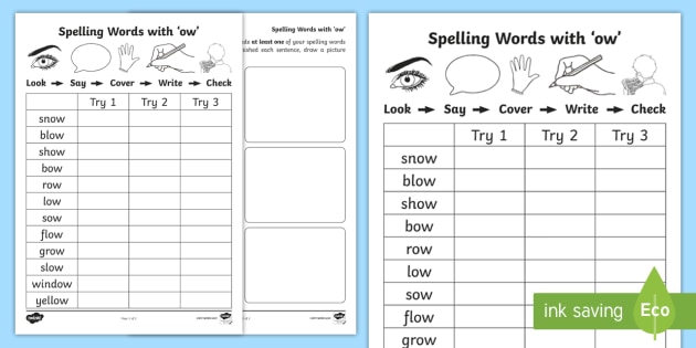 Ow Spelling List Worksheets Scottish Teacher Made