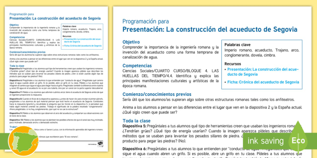 Programación: El acueducto de Segovia - Cuarto Curso Primaria, Ciencias Programación: El acueducto de Segovia - Cuarto Curso Primaria, Ciencias