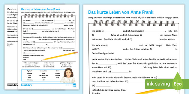 anne frank biography worksheet worksheet german