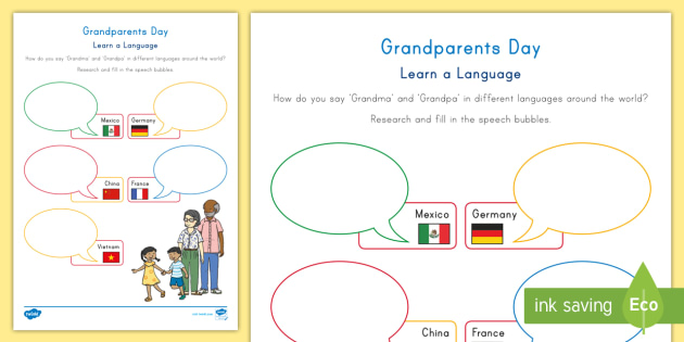 Grandparents Day Learn a Language Worksheet / Activity Sheet - Grandparents