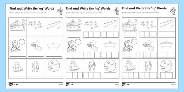 Find and Write the ay Words Differentiated Worksheets