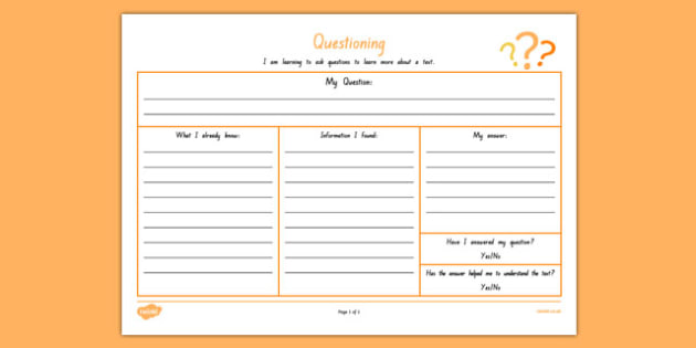 Questioning Worksheet | Questioning Skills in the Classroom