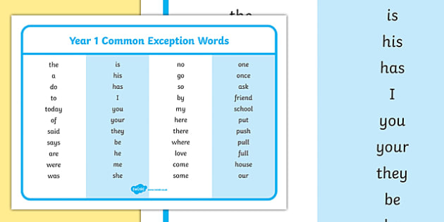 worksheet 6 handwriting year year  1, Year Common Words  common 1 exception Exception