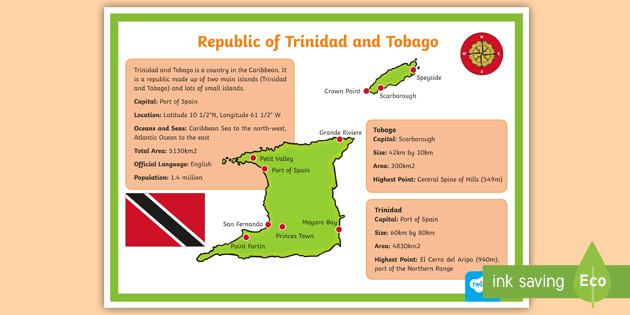 Map Of Trinidad And Tobago In The Caribbean Trinidad And Tobago Map Poster (Teacher Made)