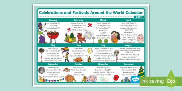 World Events Calendar 2022 Celebrations And Festivals Around The World 2022 Calendar