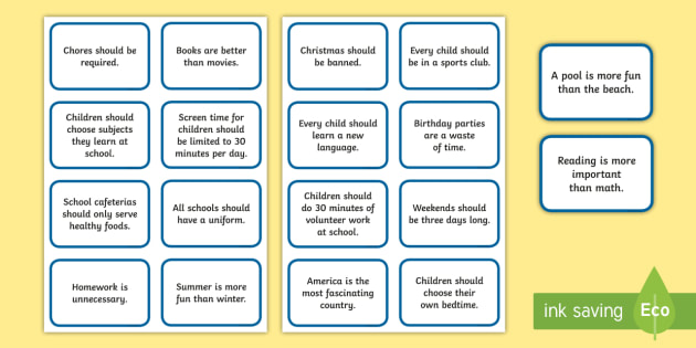 Debate Prompt Cards Teacher Made