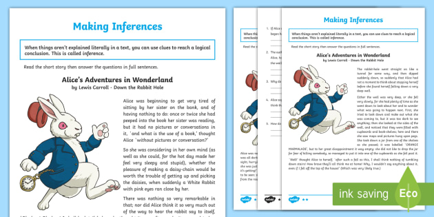 Alice In Wonderland Guided Reading Inference Worksheet