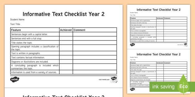 Year 2 Informative Text Checklist
