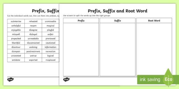 Prefix, Suffix, and Root Word Sorting Activity - prefixes and suffixes