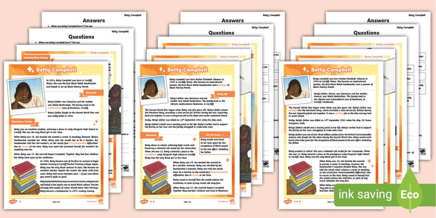 UKS2 Betty Campbell Differentiated Reading Comprehension Activity