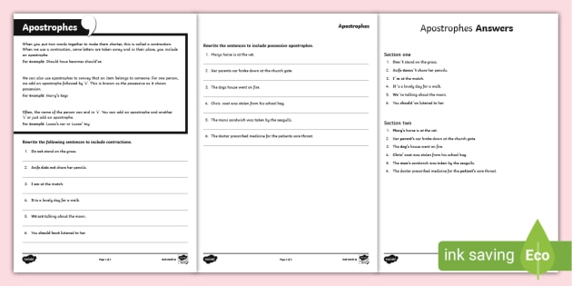 Apostrophe Worksheet Teacher Made 2947